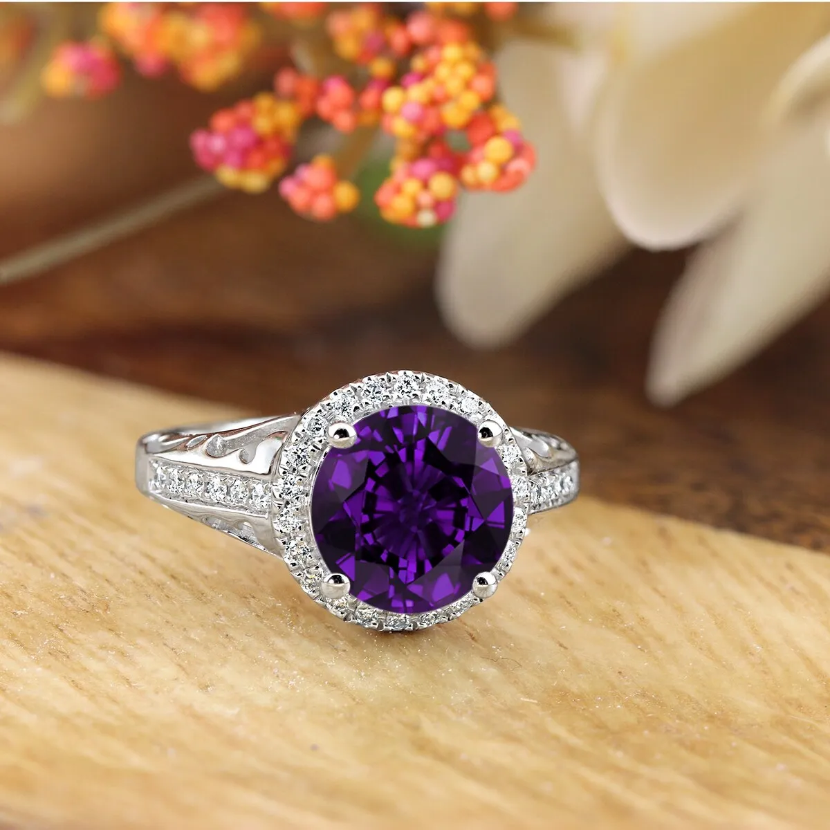 Auriya 1 1/2ct Fancy Round Purple Amethyst and Halo Diamond Engagement Ring 1/5ctw 14k Gold sold by Zulily