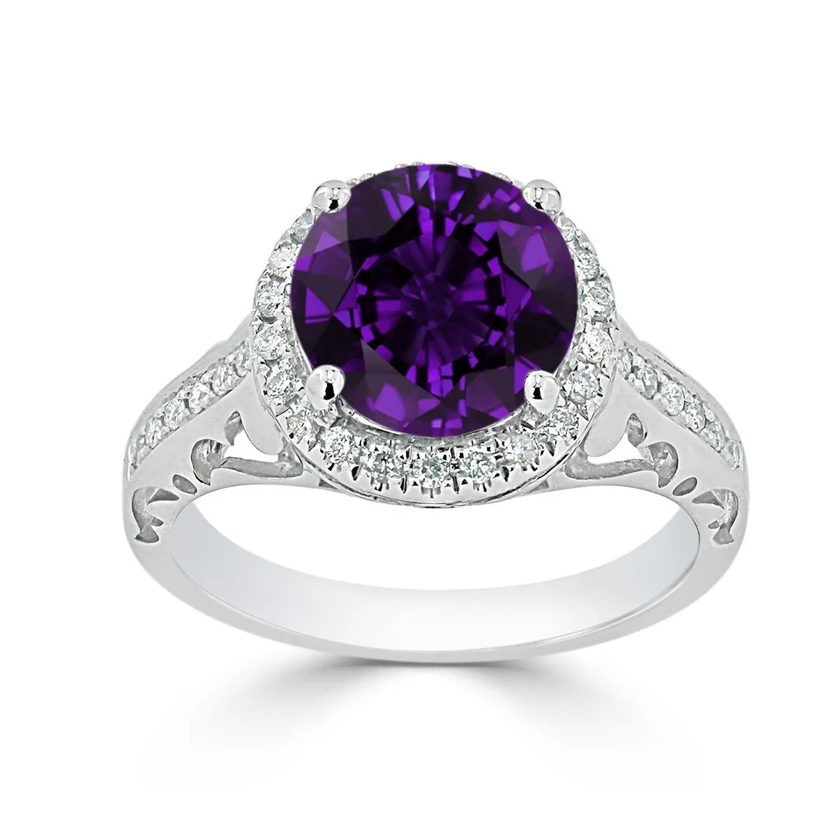 Auriya 1 1/2ct Fancy Round Purple Amethyst and Halo Diamond Engagement Ring 1/5ctw 14k Gold sold by Zulily product image thumbnail 3