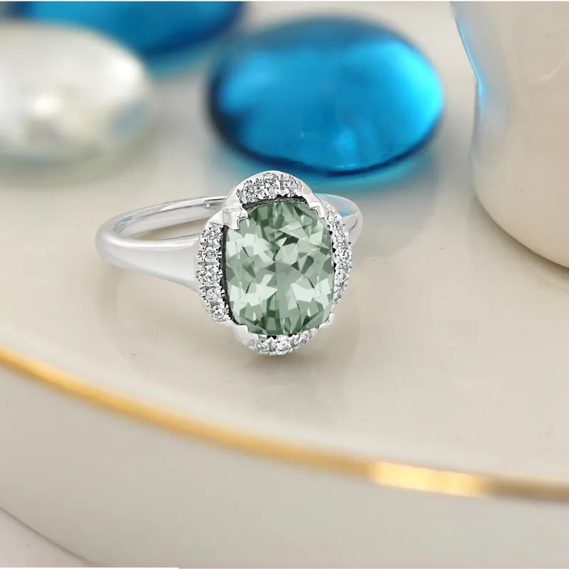 Auriya 2 3/8ct Cushion-cut Green Amethyst Halo Diamond Engagement Ring 1/8ctw 14k Gold sold by Zulily