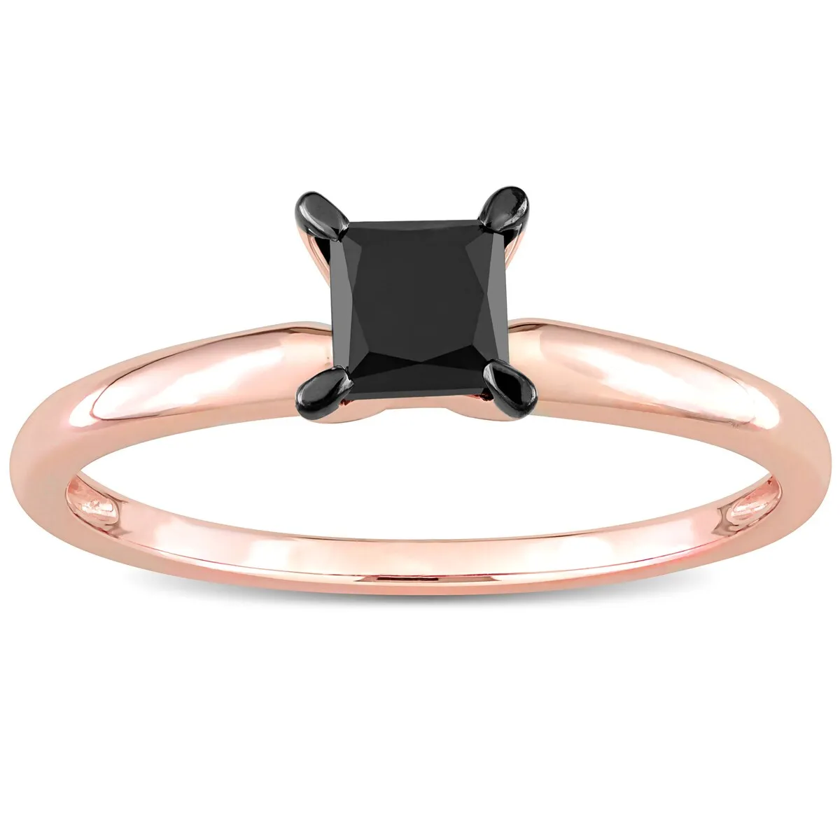 Miadora 3/4ct TDW Princess-cut Black Diamond Solitaire Engagement Ring in 14k Rose Gold sold by Zulily product image thumbnail 3