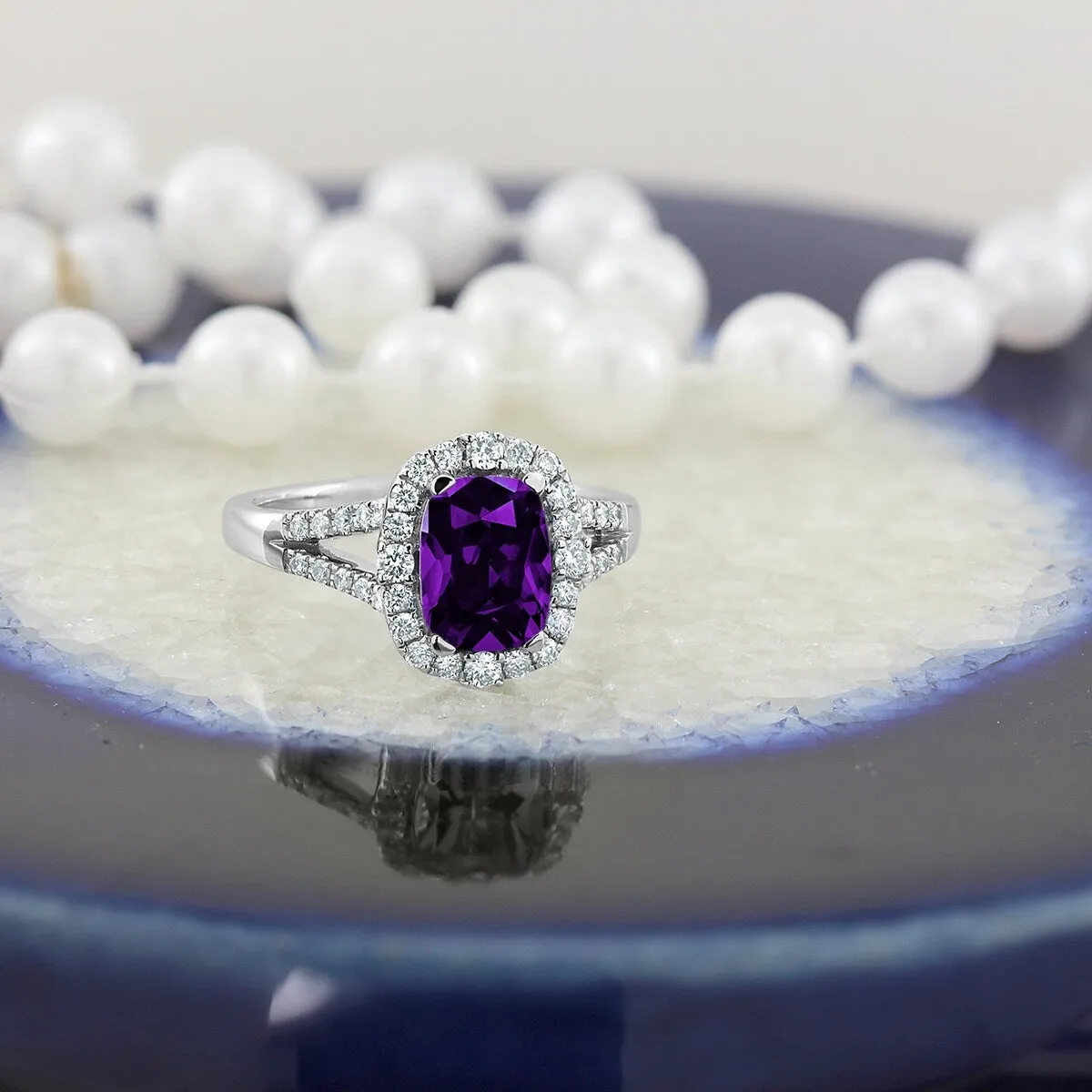 Auriya 1ct Cushion-cut Purple Amethyst Halo Diamond Engagement Ring 3/8cttw 14k Gold sold by Zulily