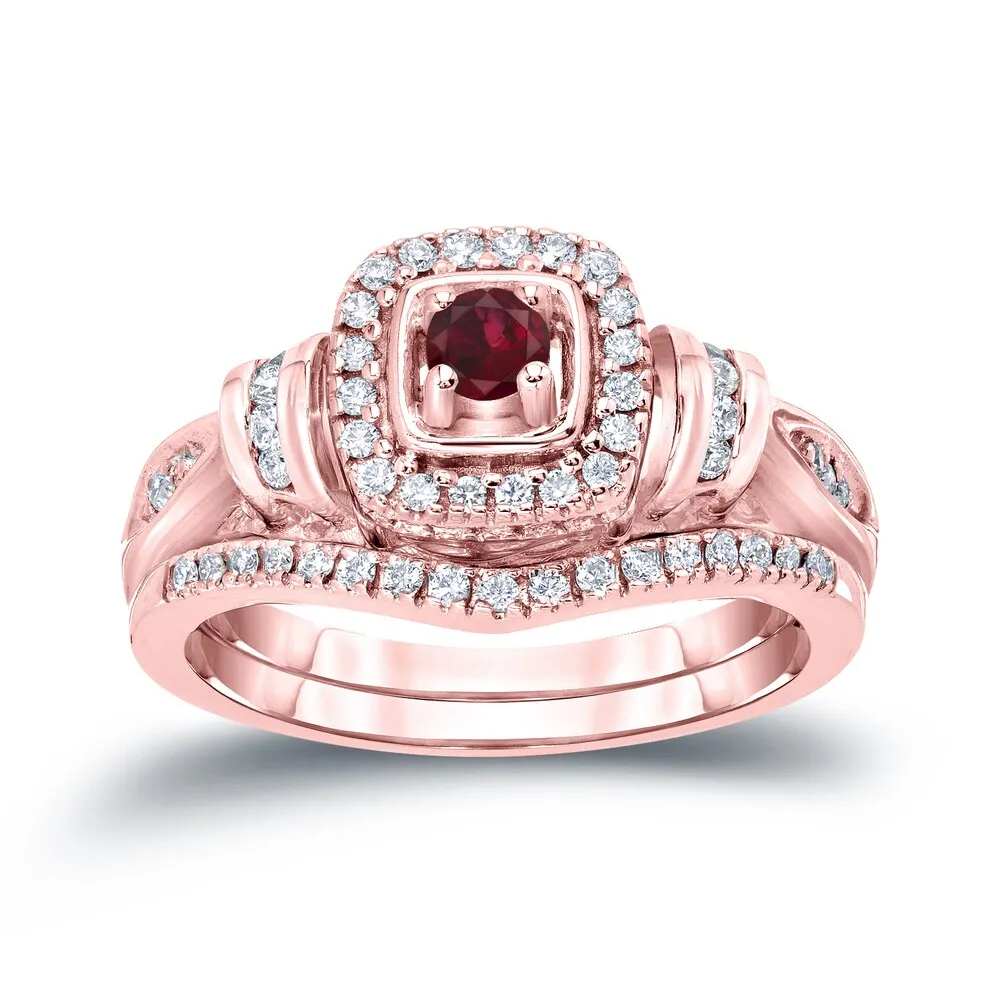 14k Gold 1/5ct Ruby and 1/3ct TDW Diamond Engagement Ring Set sold by Zulily product image thumbnail 3