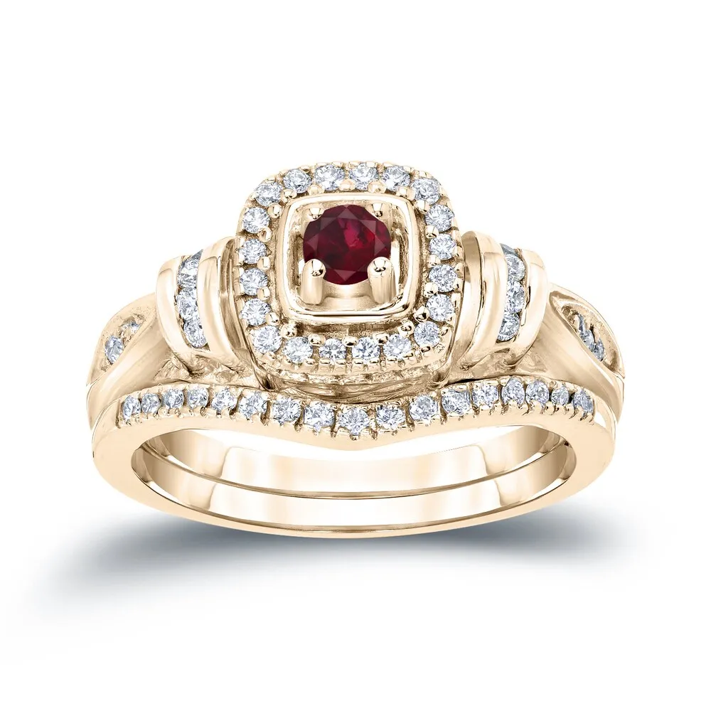 14k Gold 1/5ct Ruby and 1/3ct TDW Diamond Engagement Ring Set sold by Zulily product image thumbnail 2