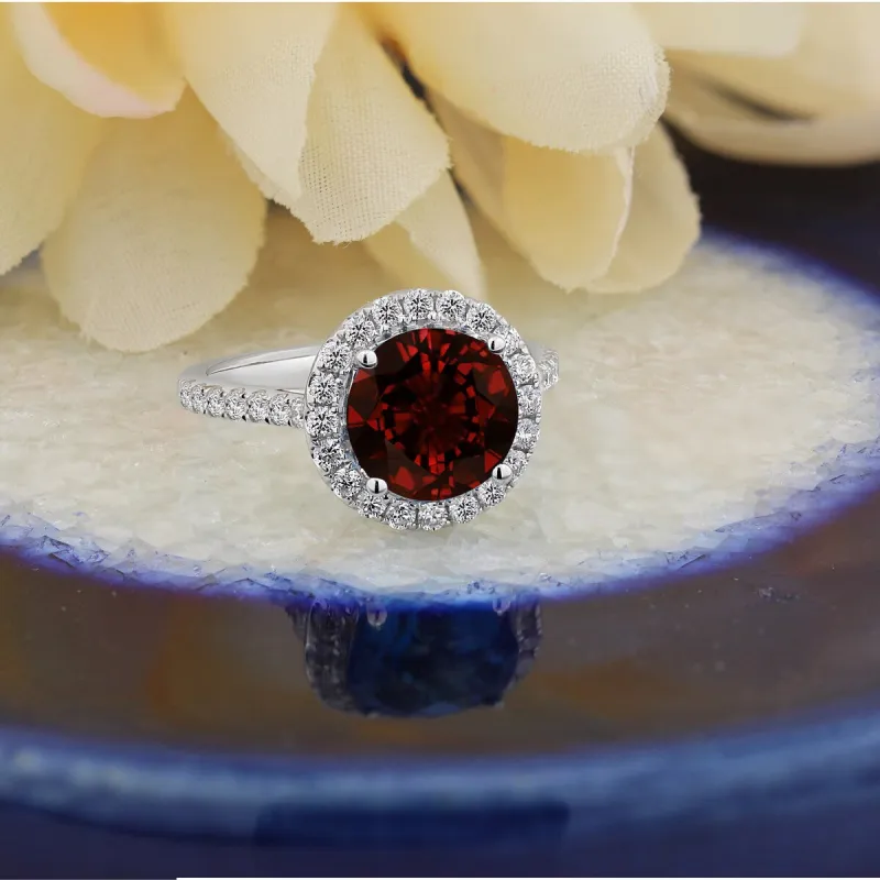 Auriya 3 1/3ct Fancy Round Garnet Gemstone and Halo Diamond Engagement Ring 5/8ctw 14k Gold sold by Zulily