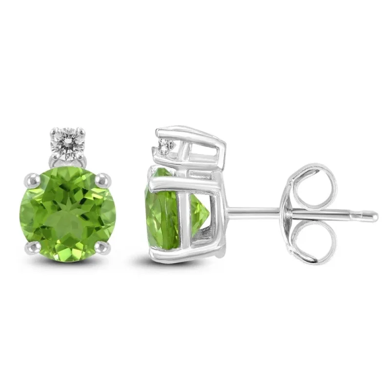 14K White Gold 6MM Round Peridot and Diamond Earrings sold by Zulily