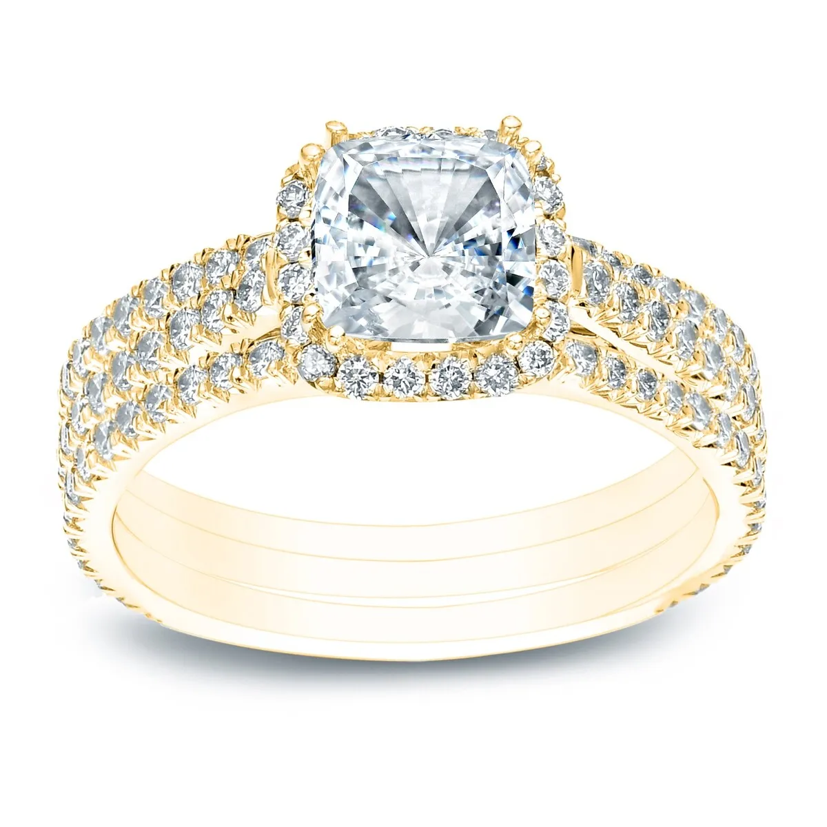 Auriya 2 2/5ctw Cushion-cut Halo Diamond Engagement Ring 3pc Set 14k Gold sold by Zulily product image thumbnail 2