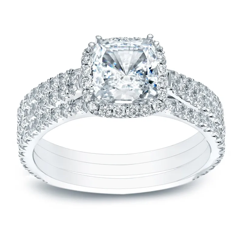 Auriya 2 2/5ctw Cushion-cut Halo Diamond Engagement Ring 3pc Set 14k Gold sold by Zulily
