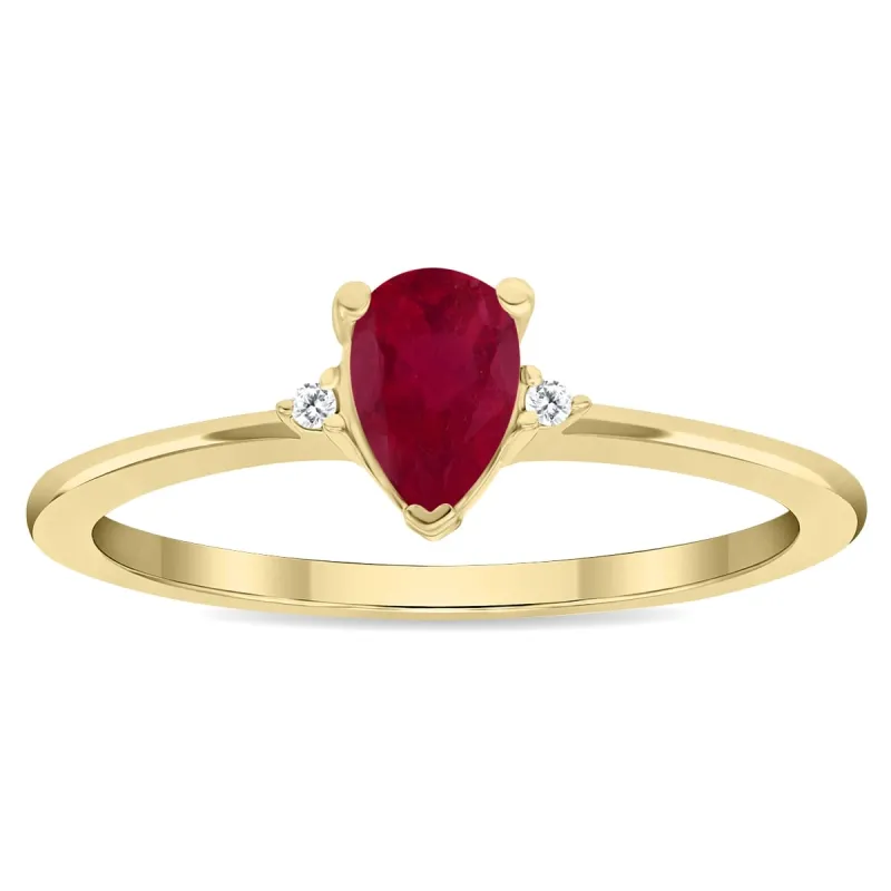 Women's Pear Shaped Ruby and Diamond Classic Band in 10K Yellow Gold sold by Zulily