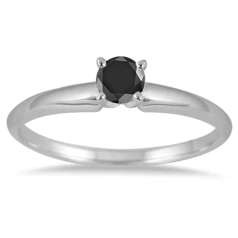 1/4 Carat Round Black Diamond Solitaire Ring in 14k White Gold sold by Zulily