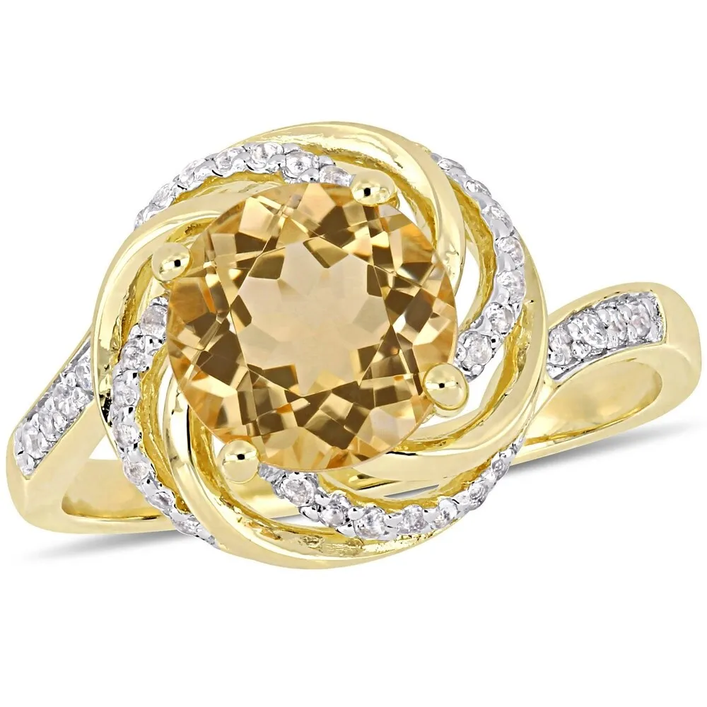Miadora Yellow Plated Sterling Silver Citrine White Topaz & Diamond Swirl Halo Ring sold by Zulily