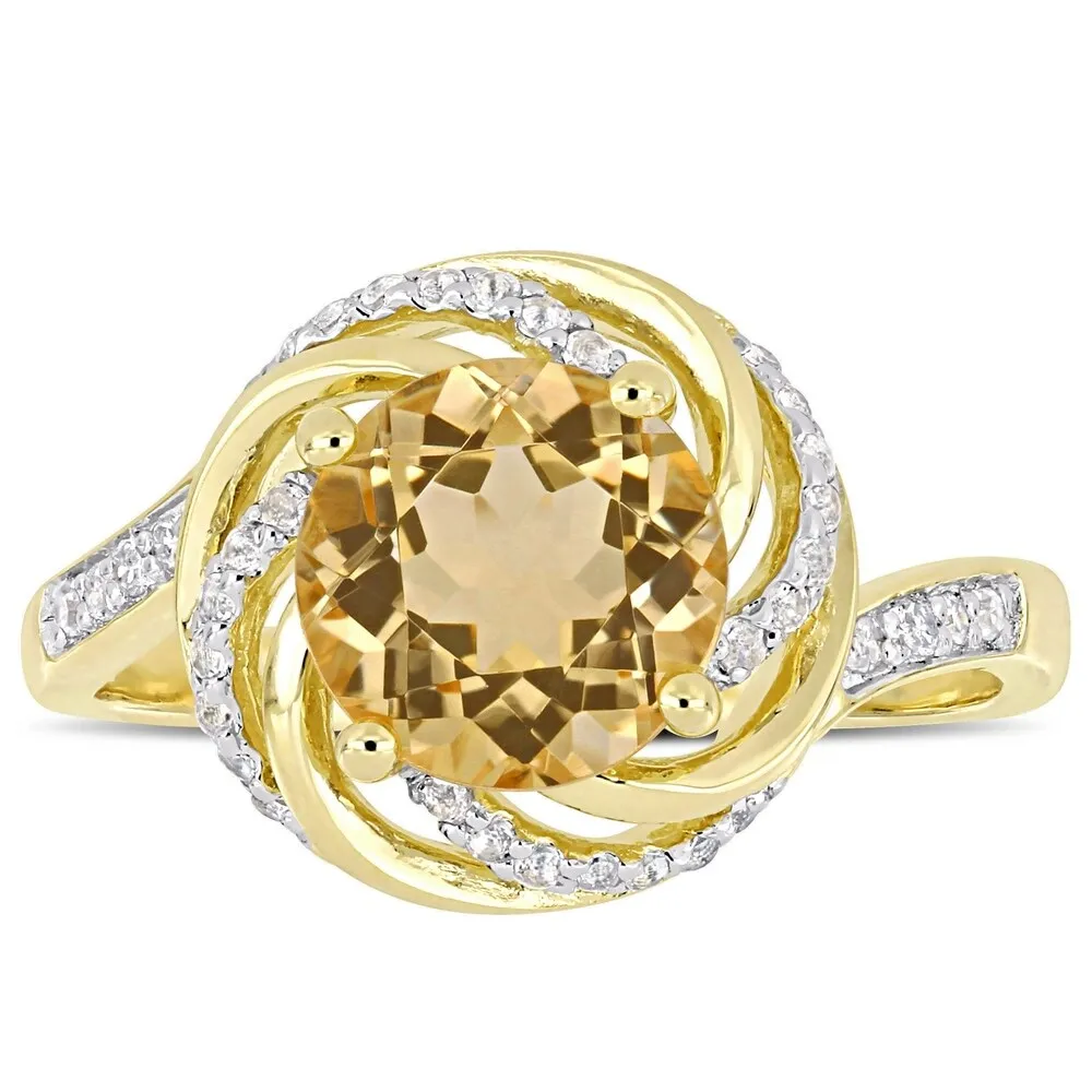 Miadora Yellow Plated Sterling Silver Citrine White Topaz & Diamond Swirl Halo Ring sold by Zulily product image thumbnail 2