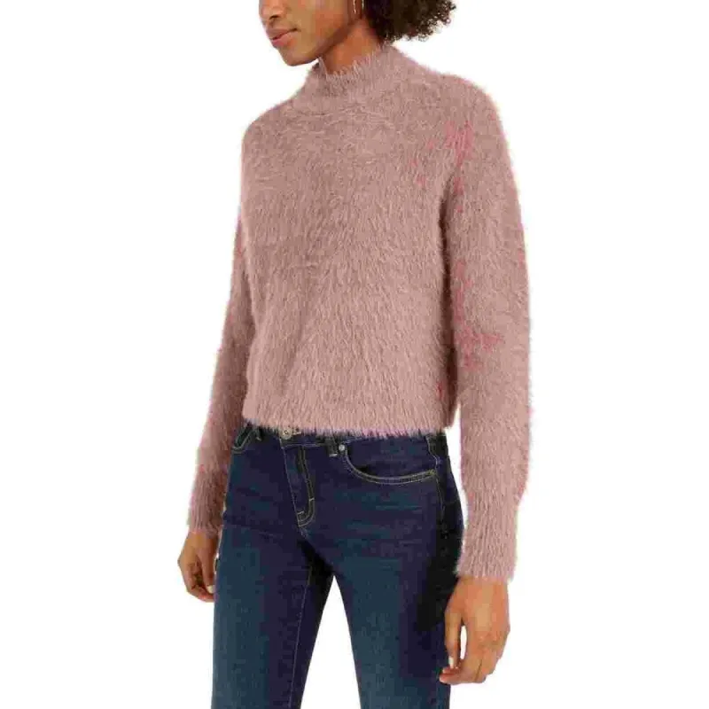 Sun Moon Women's Fuzzy Finish Long Sleeve Mock T-Shirt Sweater Pink Size Large sold by Zulily
