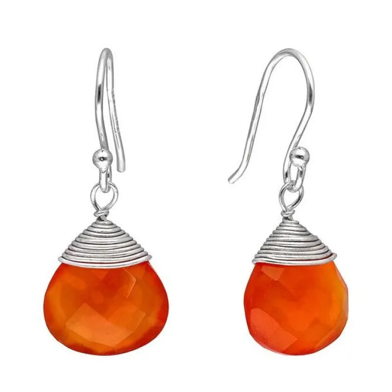 Carnelian Sterling Silver Wire Wrap Dangle Drop Earrings - 1.45 x .4 sold by Zulily