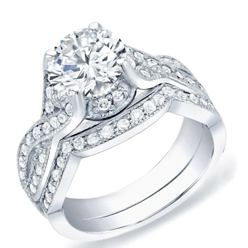 Auriya 14k Gold 1 1/2ctw Vintage Round Diamond Engagement Ring Set Certified made by Zulily