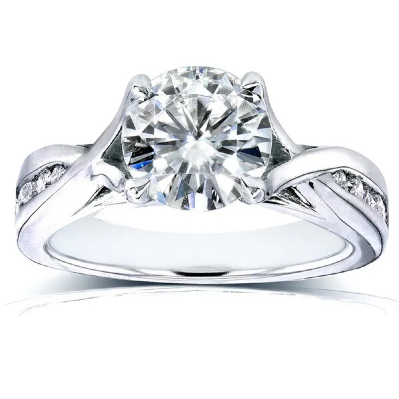 Annello by Kobelli 14k White Gold Forever One Moissanite and 1/5ct TDW Diamond Crossover Round Chann sold by Zulily