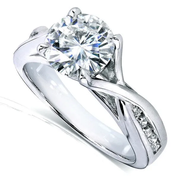 Annello by Kobelli 14k White Gold Forever One Moissanite and 1/5ct TDW Diamond Crossover Round Chann sold by Zulily product image thumbnail 2