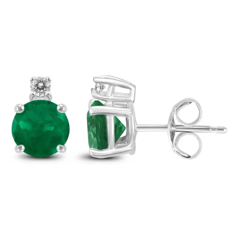 14K White Gold 5MM Round Emerald and Diamond Earrings sold by Zulily