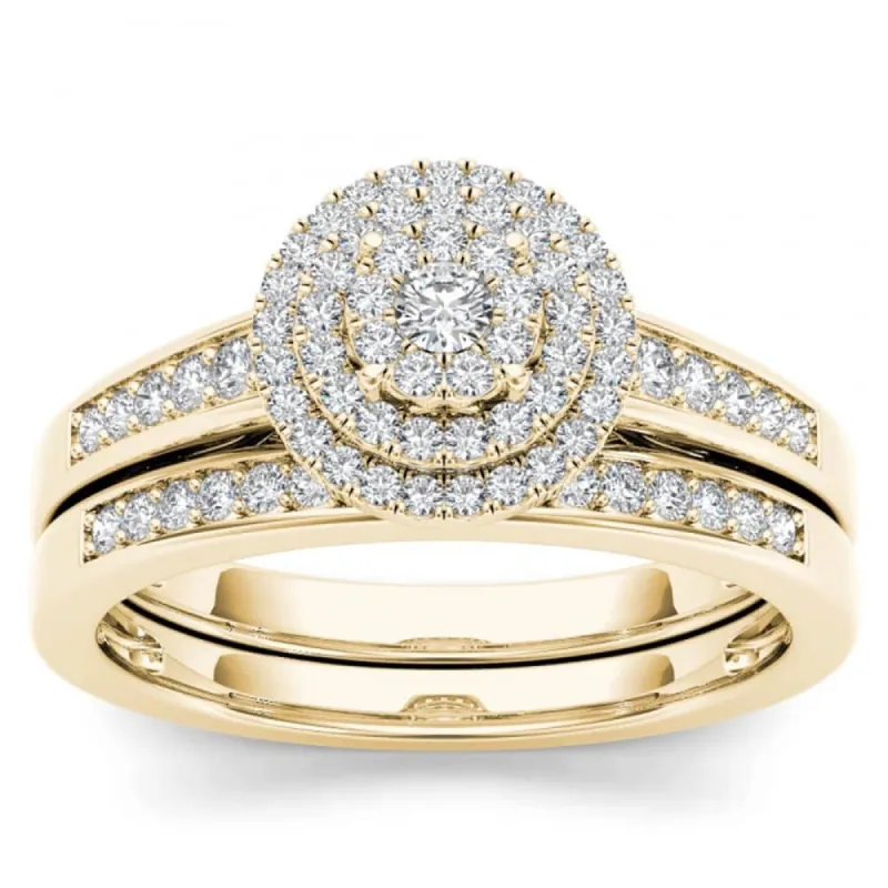 De Couer 14k Yellow Gold 1/3ct TDW Diamond Cluster Halo Bridal Set sold by Zulily