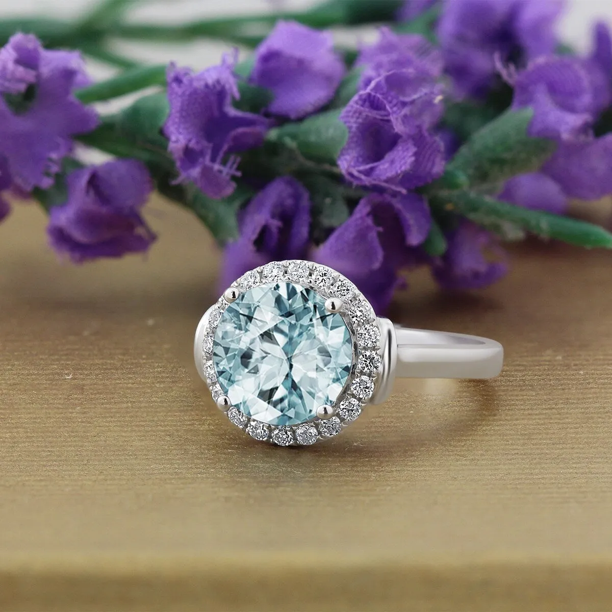 Auriya 2 1/5ct Round Aquamarine and Halo Diamond Engagement Ring 1/4ctw 14k Gold sold by Zulily