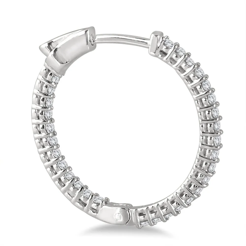 1 Carat TW Round Diamond Hoop Earrings with Push Down Button Lock in 10K White Gold sold by Zulily product image thumbnail 2