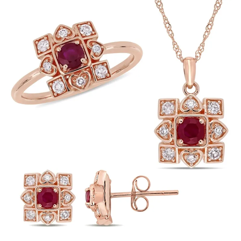 Miadora 10k Rose Gold Ruby and 5/8ct TDW Diamond Artisanal Halo Jewelry Set sold by Zulily