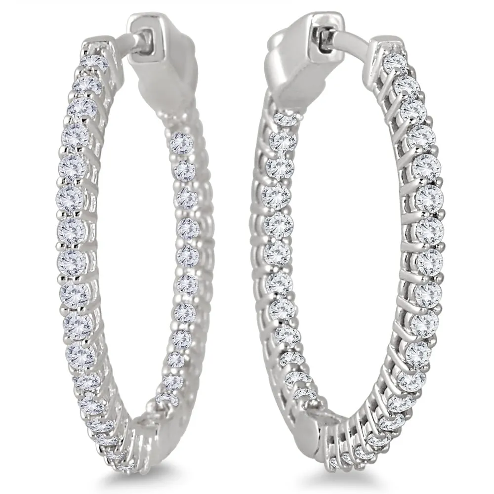 1 Carat TW Round Diamond Hoop Earrings with Push Down Button Lock in 10K White Gold sold by Zulily