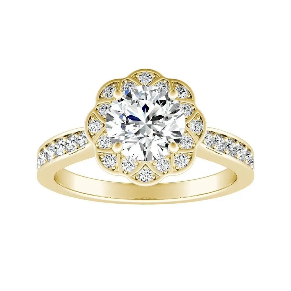 Auriya Vintage 1/2ct Round Moissanite and 1/3ctw Halo Diamond Engagement Ring 14K Gold sold by Zulily product image thumbnail 2