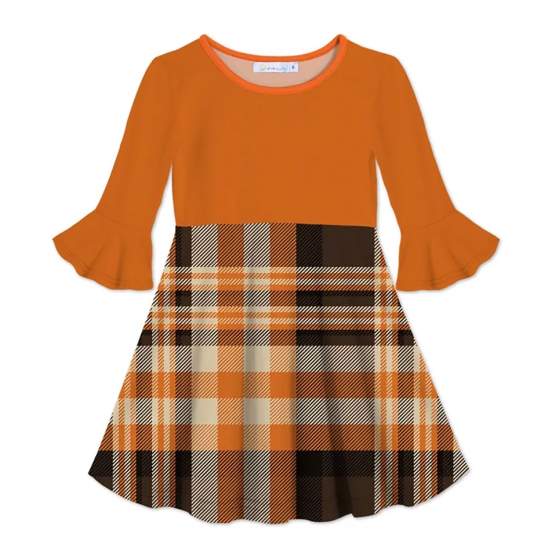 Orange & Brown Plaid Print Ruffle-Sleeve A-Line Dress sold by Zulily