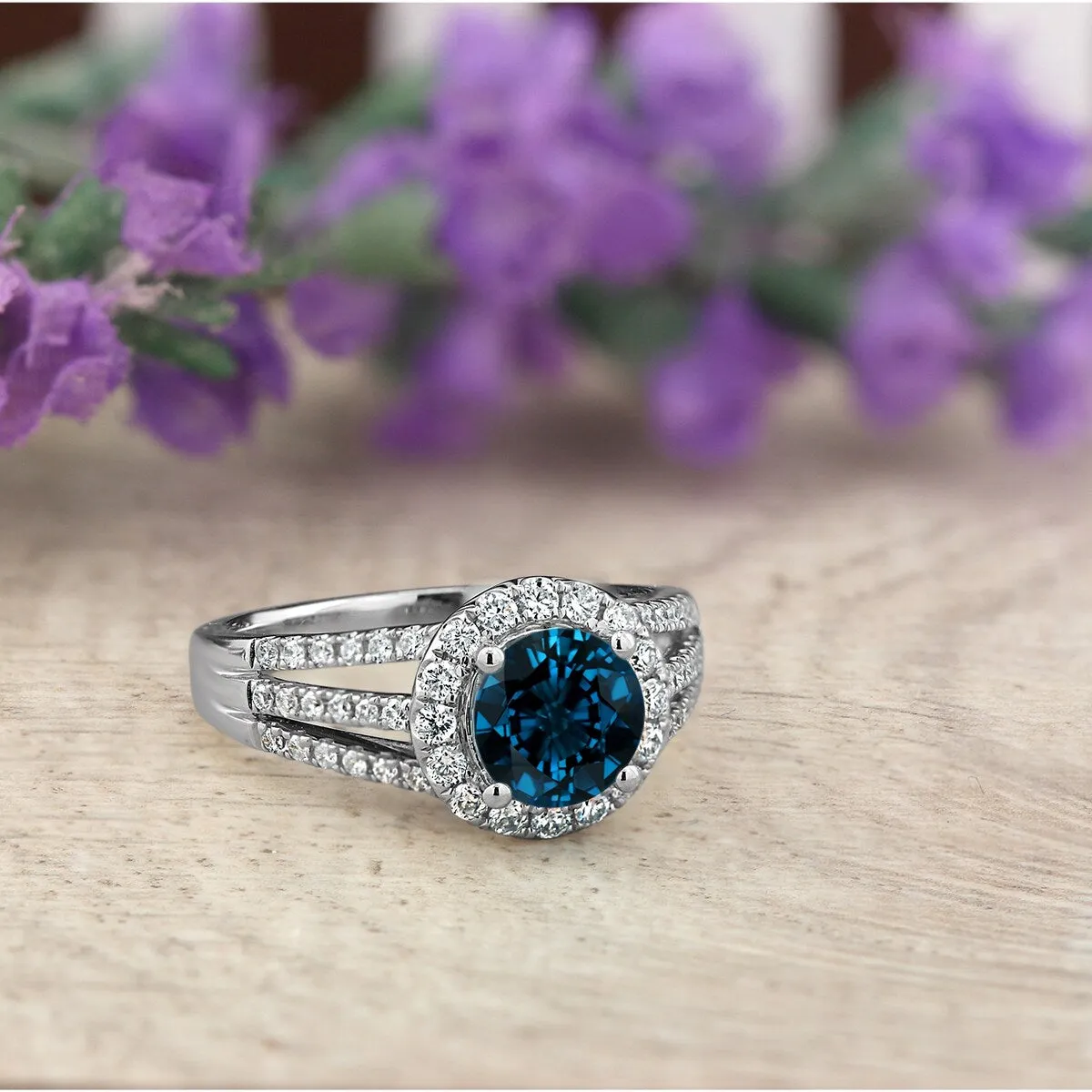 Auriya Modern 1 3/8ct London Blue Topaz and Halo Diamond Engagement Ring 1/2cttw 14k Gold sold by Zulily