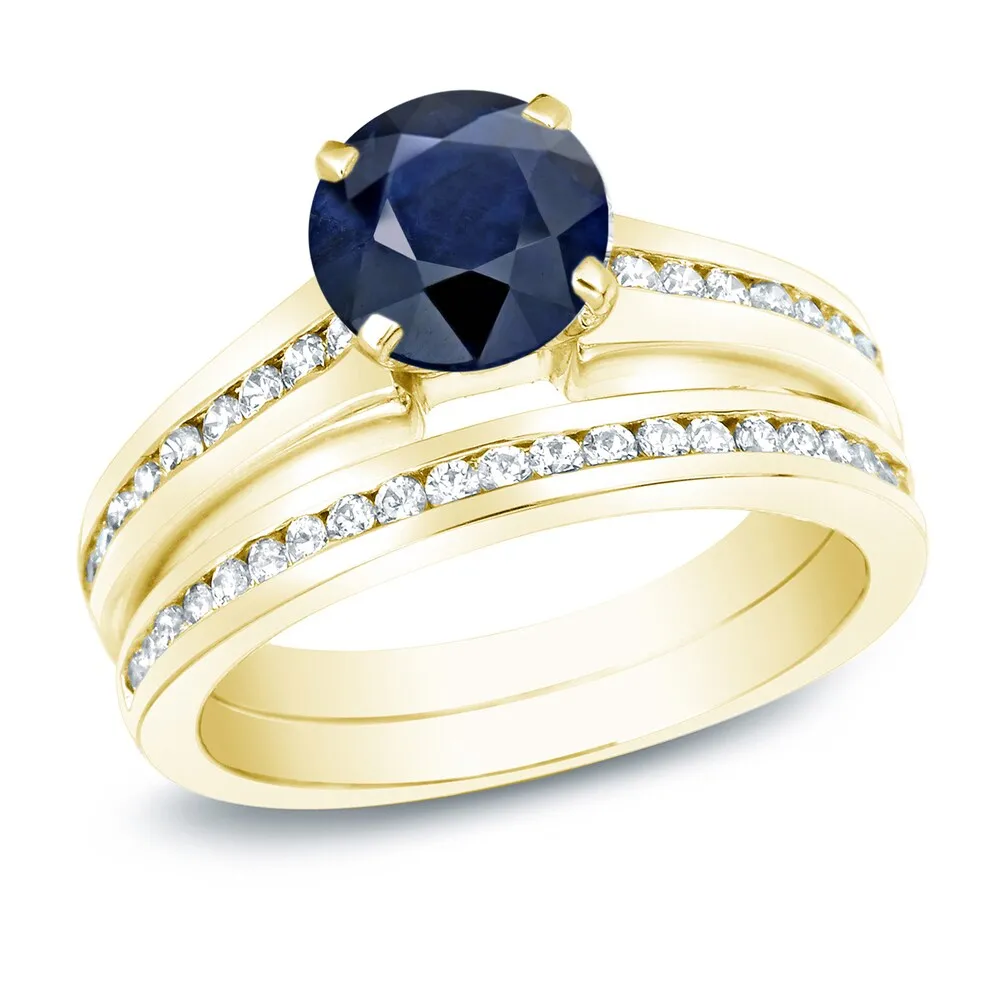 Auriya 14k Gold 1ct Blue Sapphire & Diamond Engagement Ring Set 1ctw sold by Zulily product image thumbnail 3