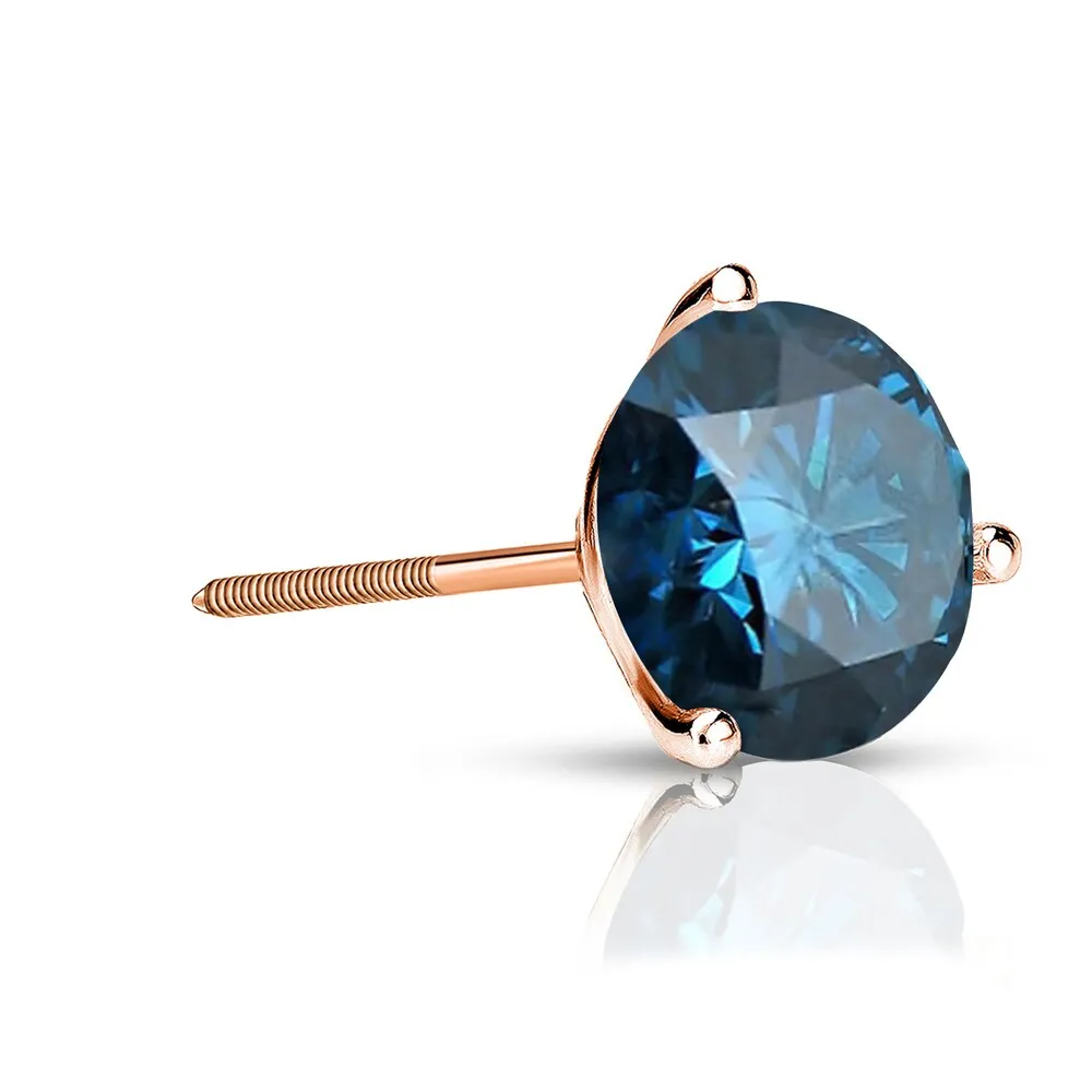 Auriya 14k Gold 1ct TDW Round SINGLE (1) Blue Diamond Stud Earring sold by Zulily product image thumbnail 3