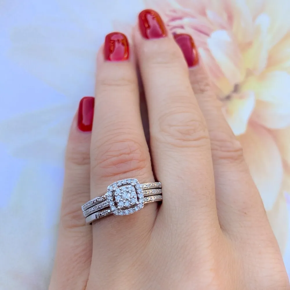 Miadora 10k White Gold 1/3ct TDW Diamond 3-Pc. Bridal Ring Set sold by Zulily product image thumbnail 2