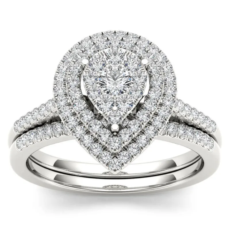 De Couer IGI Certified 14k White Gold 1/2ct TDW Diamond Cluster Pear-Shaped Frame Bridal Set - White H-I sold by Zulily