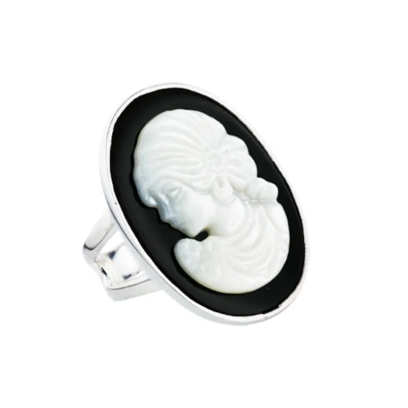 Vera & Co Sterling Silver Cameo Lady Silhouette Oval Onyx and Mother of Pearl Ring sold by Zulily