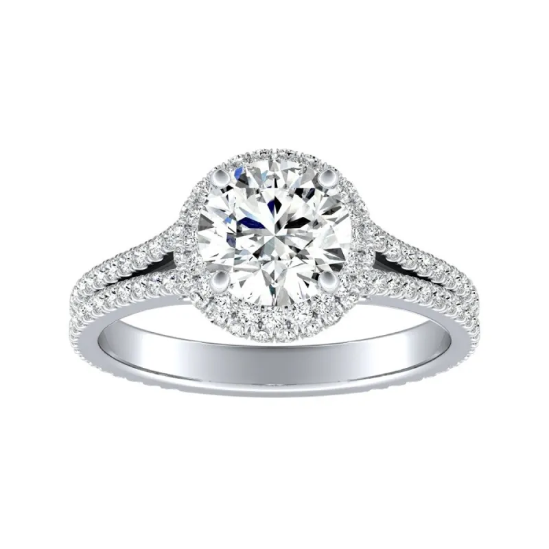Auriya 14k Gold Round Double Edged 2 1/2ct Moissanite and 1/2ct TDW Halo Diamond Engagement Ring sold by Zulily