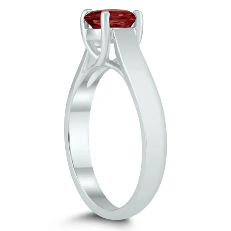 Round 6MM Garnet Cathedral Solitaire Ring in 10K White Gold sold by Zulily
