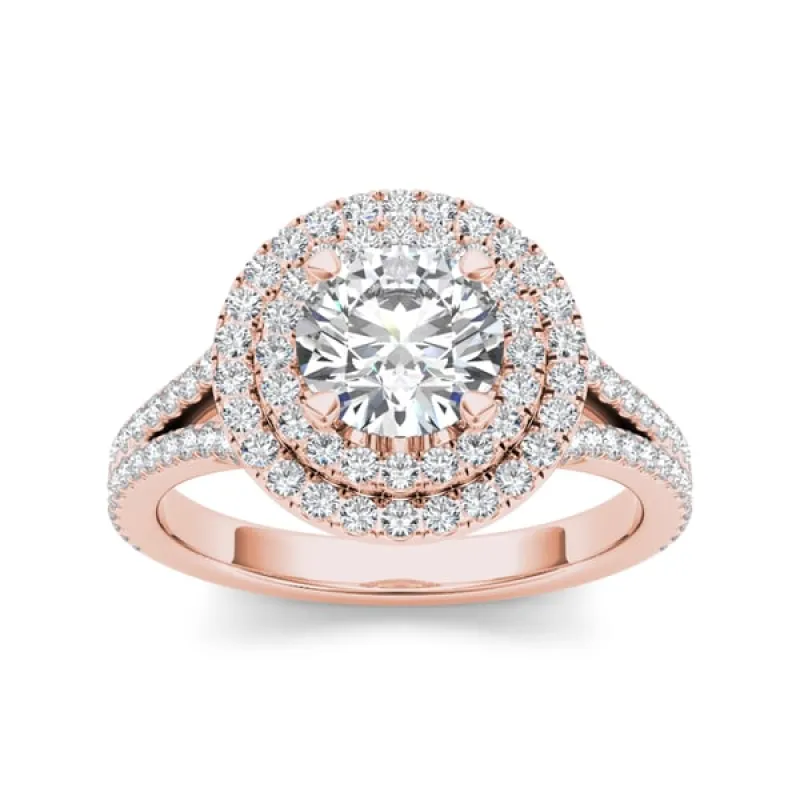 De Couer 14k Rose Gold 1 1/2ct TDW Diamond Double Halo Engagement Ring - Pink sold by Zulily