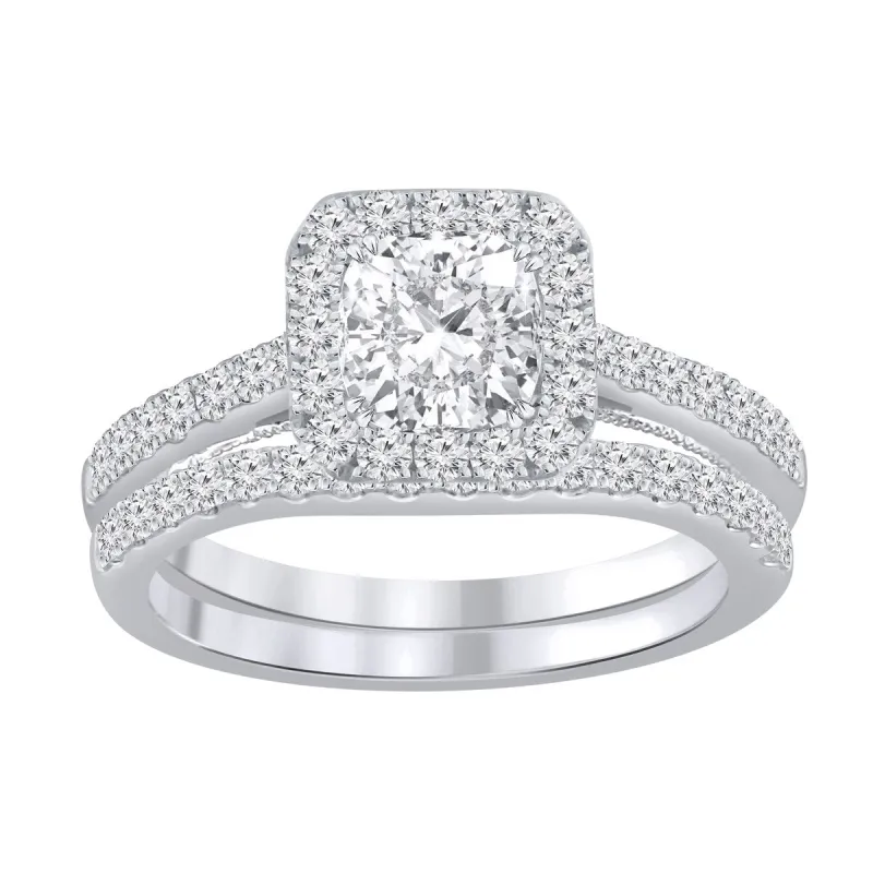 Auriya 1 1/2ctw Cushion-cut Halo Diamond Engagement Ring Set 14k Gold sold by Zulily