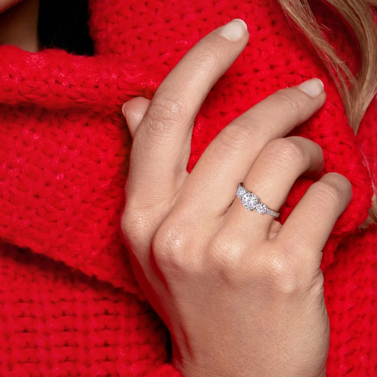 Miadora 1 3/8ct DEW Moissanite 3-Stone Engagement Ring in 10k White Gold sold by Zulily product image thumbnail 2