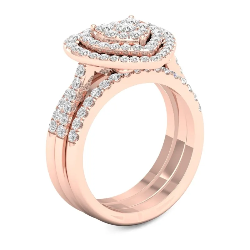 De Couer 1ct TDW Heart Shaped Cluster Halo Bridal Set - Pink sold by Zulily