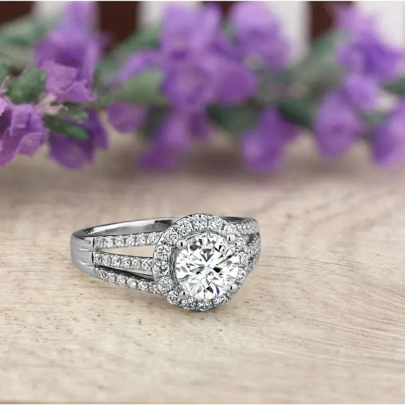 Auriya 14k Gold 1 1/3ct TW Moissanite Halo Diamond Engagement Ring 1/2ctw sold by Zulily