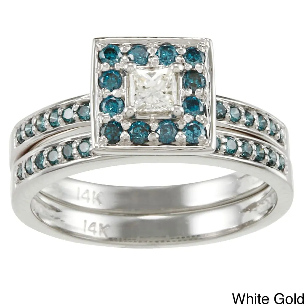Auriya 14k Gold 1/2ctw Princess Cut Halo Blue Diamond Engagement Ring Set sold by Zulily