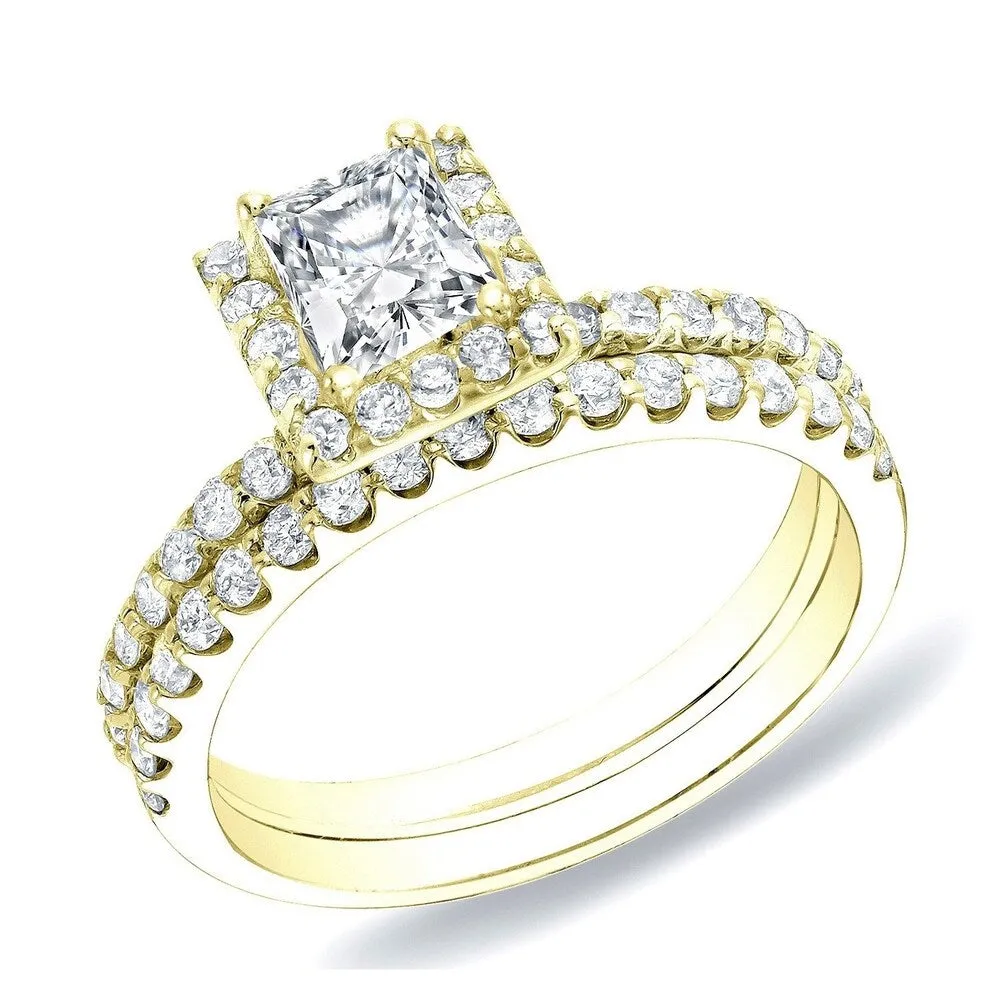 Auriya 14k Gold 1 1/4 carat TW Princess-cut Halo Diamond Engagement Ring Set sold by Zulily product image thumbnail 4