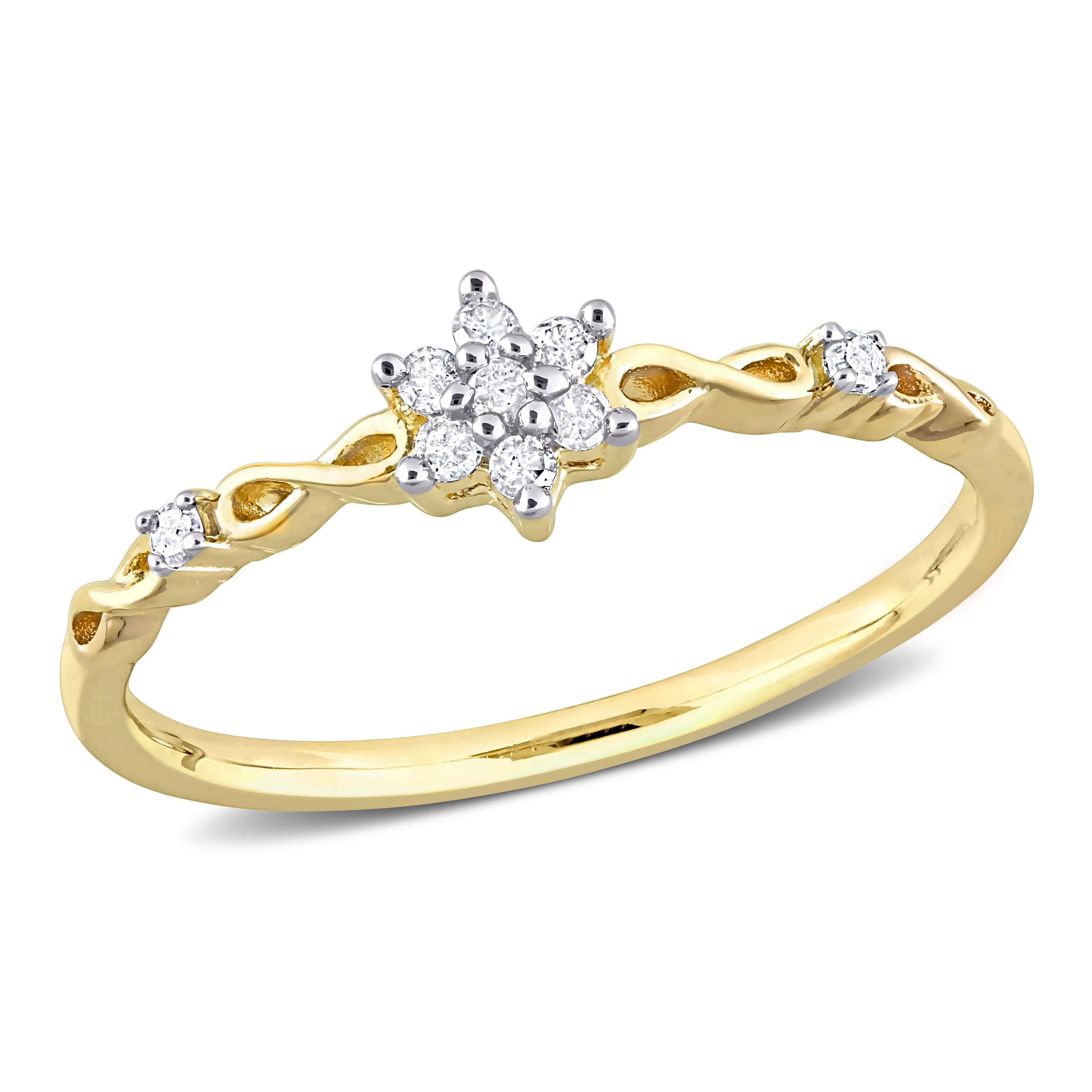 Miadora 1/10ct TDW Diamond Floral Promise Ring in Yellow Silver sold by Zulily