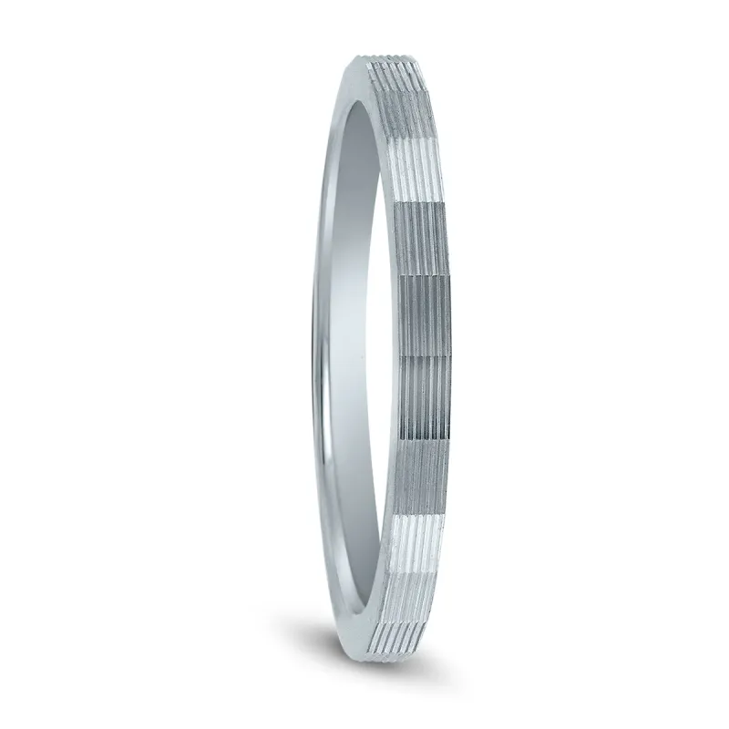 14K White Gold Thin Faceted Groove Design 1.5MM Wedding Band sold by Zulily