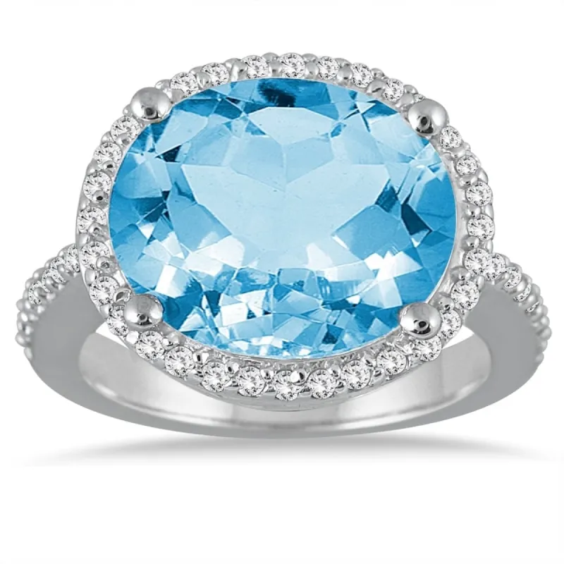 8 Carat Oval Blue Topaz and Diamond Ring in 14K White Gold sold by Zulily