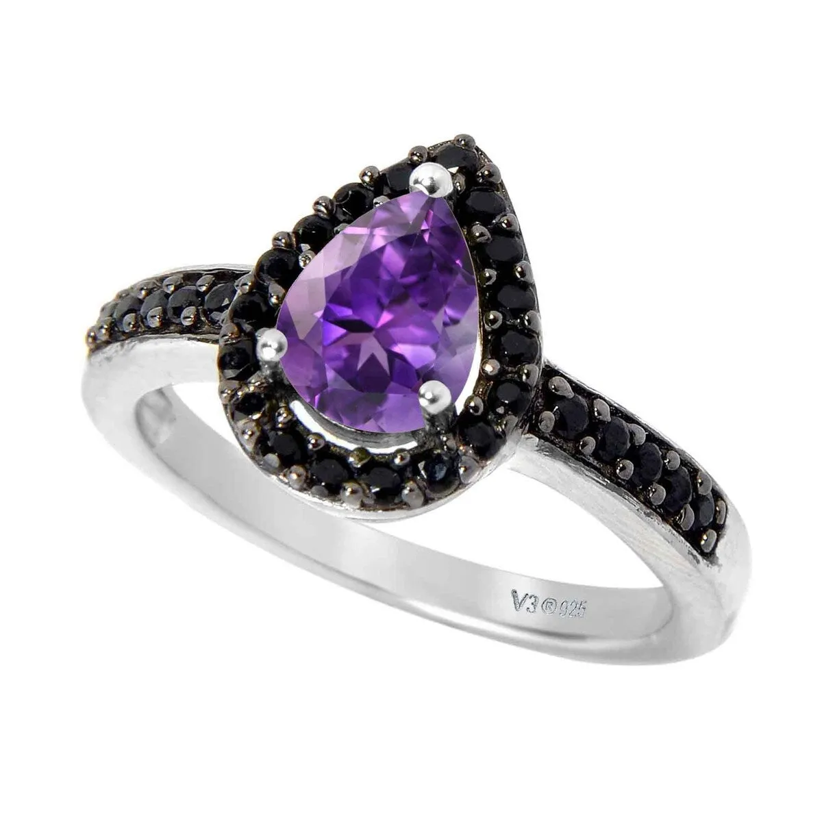 Sterling Silver with Natural Amethyst and Black Spinel Halo Ring sold by Zulily product image thumbnail 2