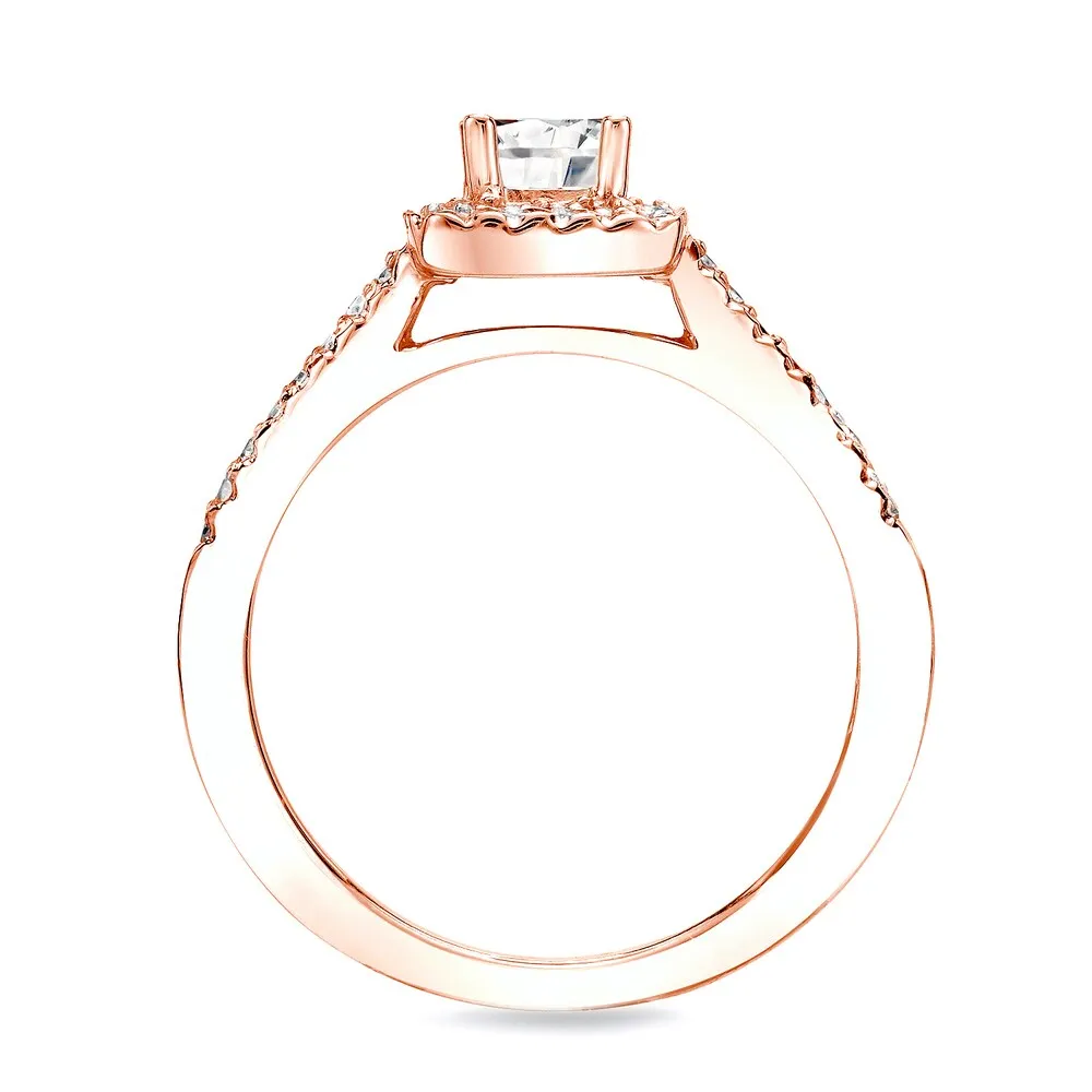Auriya 14k Rose Gold 3/4ctw Princess-cut Diamond Halo Engagement Ring Set sold by Zulily product image thumbnail 3