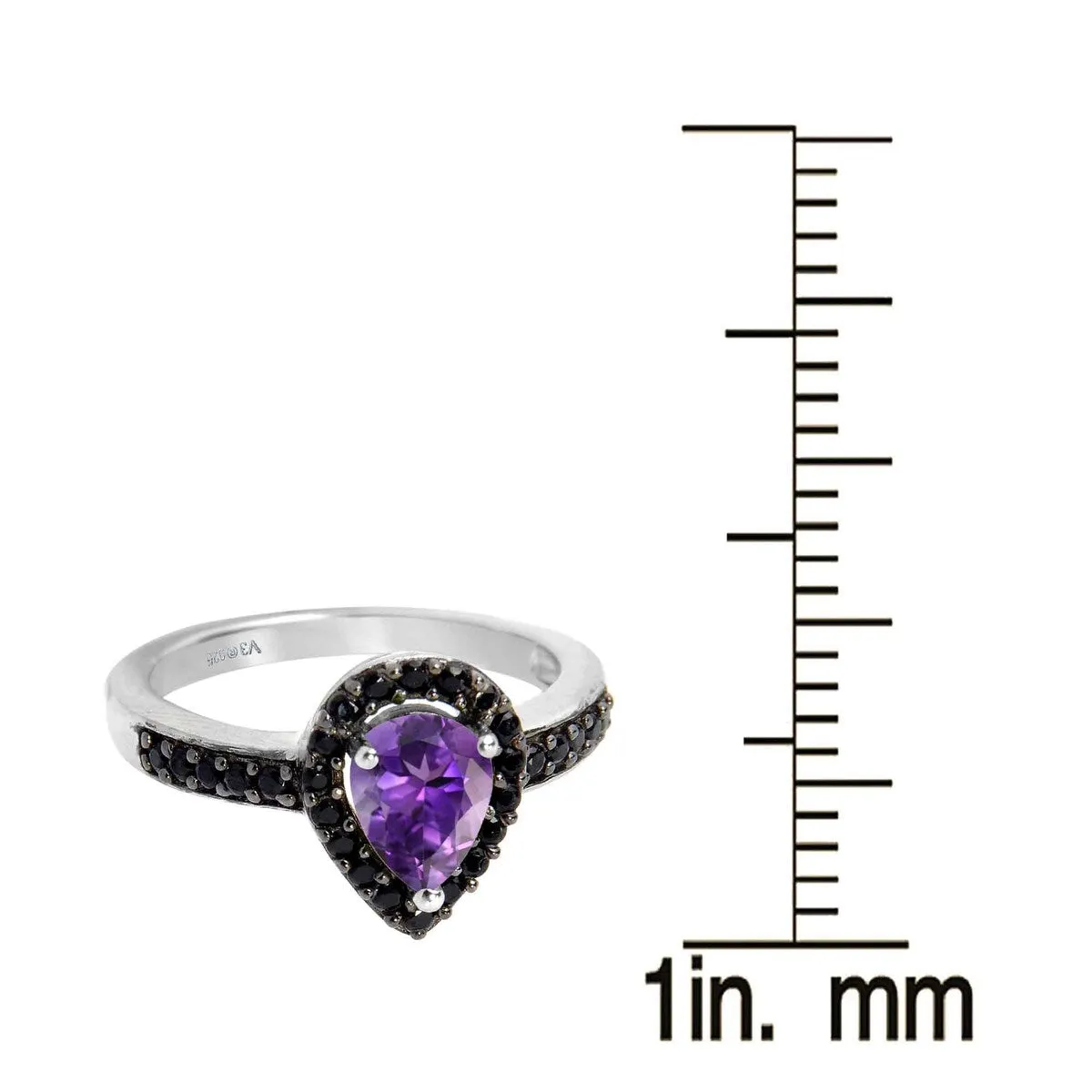 Sterling Silver with Natural Amethyst and Black Spinel Halo Ring sold by Zulily product image thumbnail 3