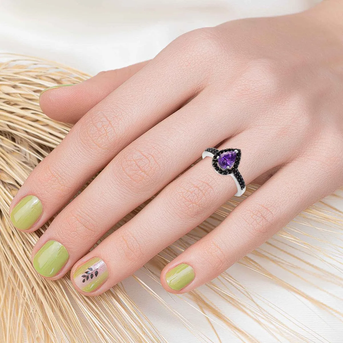 Sterling Silver with Natural Amethyst and Black Spinel Halo Ring sold by Zulily product image thumbnail 5